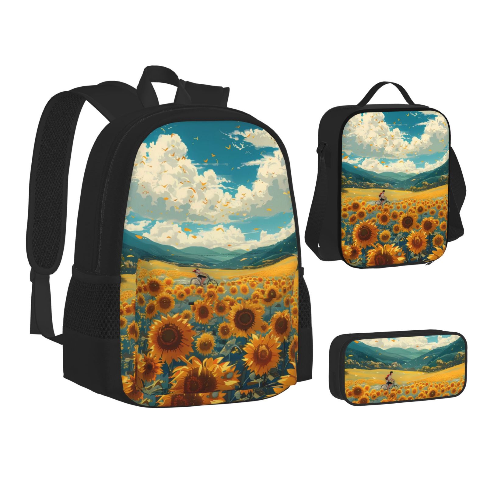Disketp Field Style Bicycle Young Sunflower Large Capacity Backpack ...