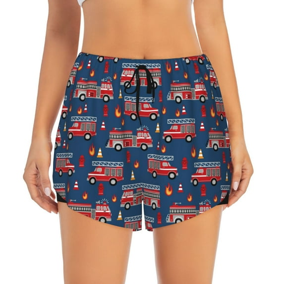Disketp Fire Truck 1 Print Women's Shorts Workout Shorts for Athletic Gym Running Shorts with Phone Pockets Large