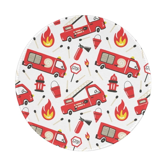 Disketp Fire Truck Small Mouse Pad 7.9x7.9 Inches,Washable Round Mousepad For Office Laptop Computer,Non-Slip Rubber Base Mouse Pads For Wireless Mouse