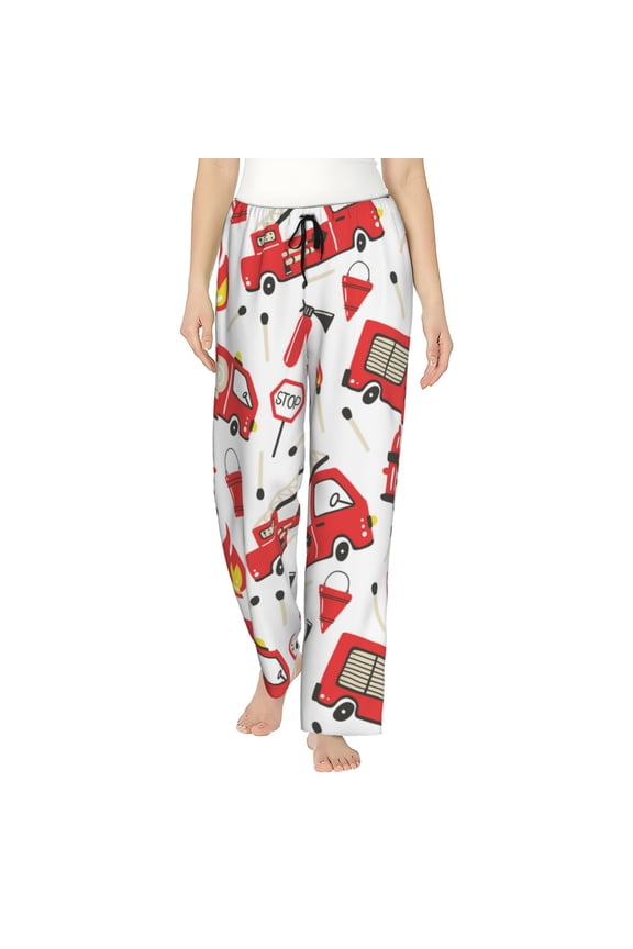 Fire Truck for Women's Pajama Pants - Ultra Soft Fleece Sleep and Lounge Pants (Size: S-3XL)-Large