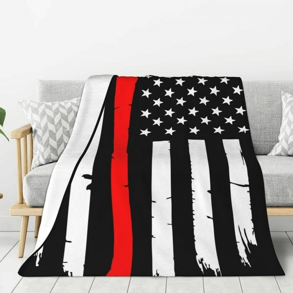 Disketp Firefighters USA Flag Cozy Flannel Fleece Throw Blanket: Has a velvety texture for All Seasons - Perfect for Women, Men, & Kids"80"x60"