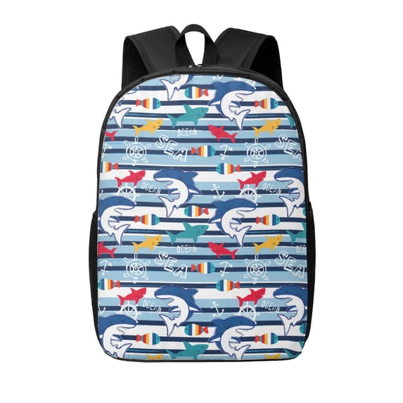 Disketp Fish And Shark School Backpack, Lightweight Basic Middle School Bookbags 17 Inch Casual Daypack for Student College, Travel or Outdoor