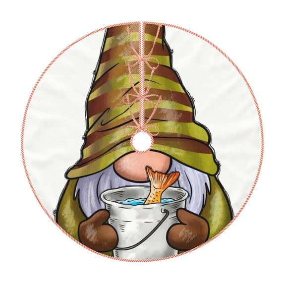 Disketp Fishing Gnome Fisherman Christmas Tree Skirt, Christmas Tree Decorations, Christmas Decor, Tree Mat Decoration(30-48IN)-36"