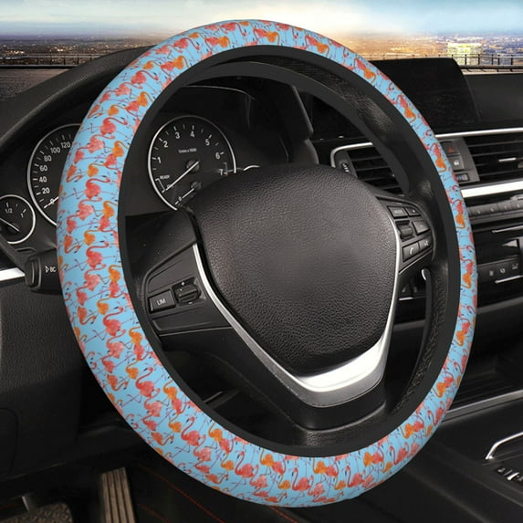 Disketp Flamingo Elastic Microfiber Steering Wheel Cover for Truck,SUV,Cars,Universal 15 inch,Anti-Slip