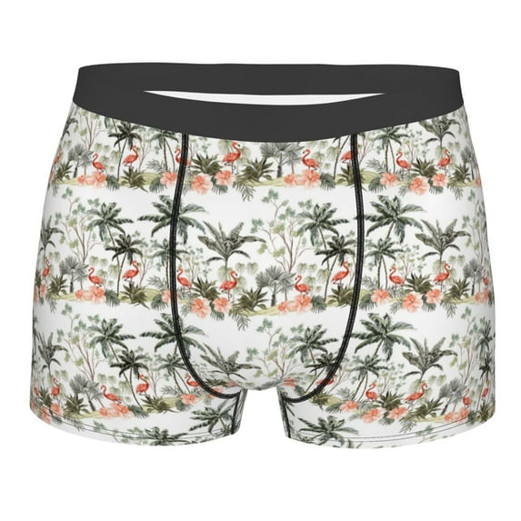 Disketp Flamingo Palm Trees Men's Boxer Briefs,Soft and Breathable Cotton Underwear with ComfortFlex Waistband