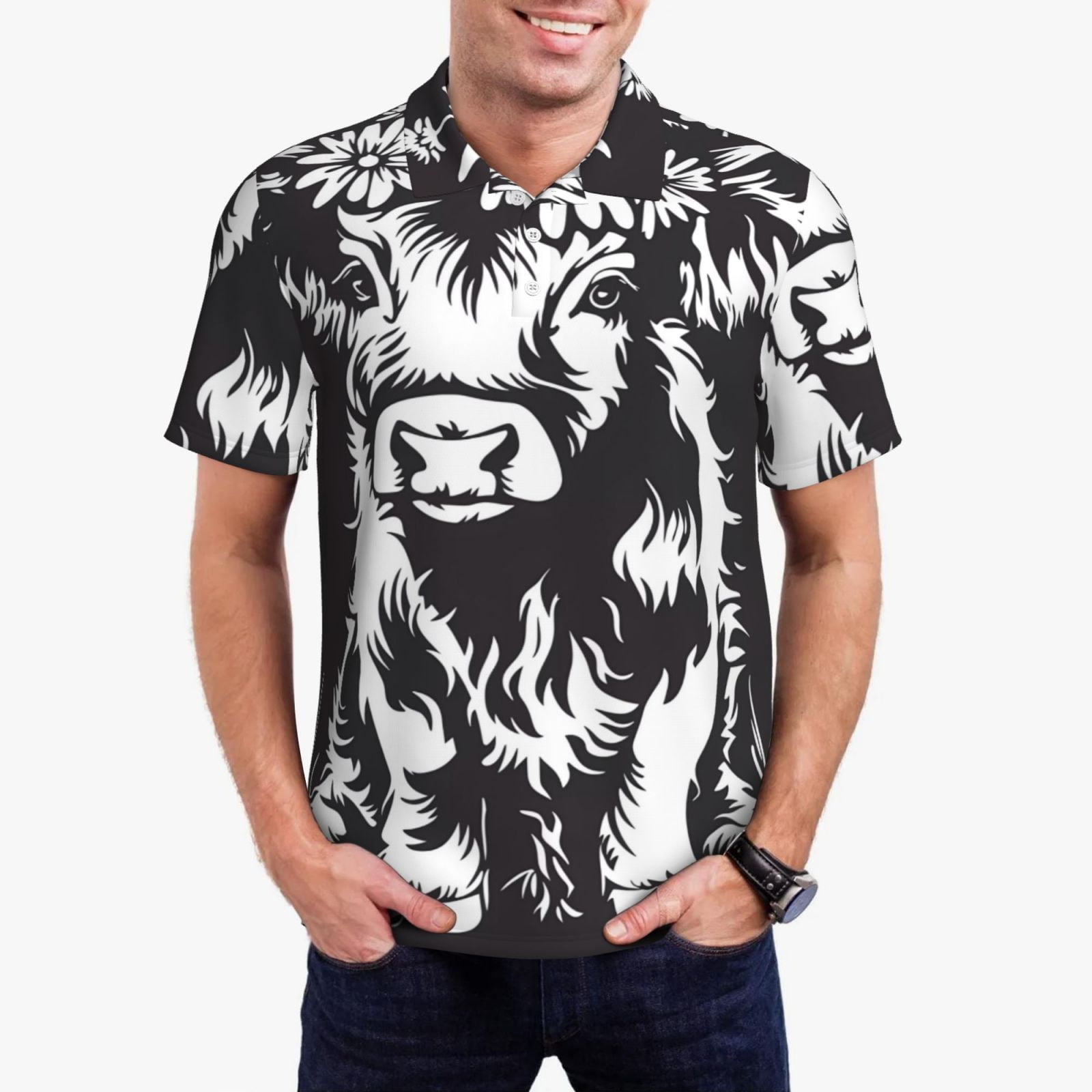 Colorful Cow Print Men's Golf Shirts