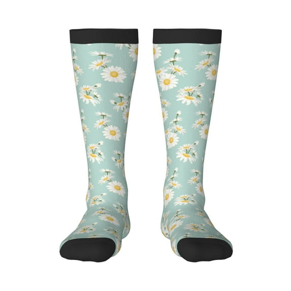 Disketp Floral Daisy Print Unisex Contrast Color Stockings Lightweight Breathable Ventilation Ankle Contrast Color Stockings, Contrast Color Stockings for Daily