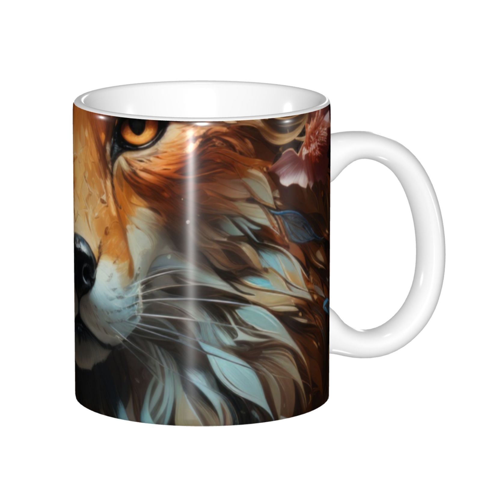 Disketp Floral Fox Large Coffee Mug with Handle Tea Cup Novelty Coffee ...