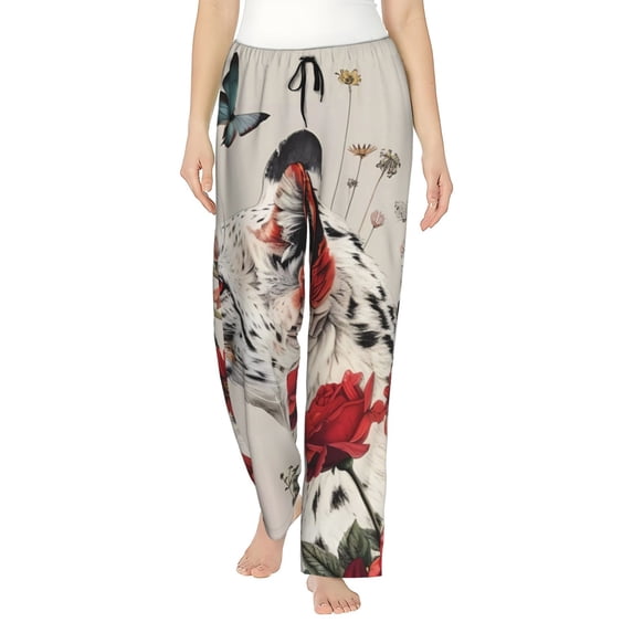 Disketp Floral Leopard Butterflies Women's Comfy Pajama Pants Casual Drawstring Palazzo Lounge Wide Leg Pants-Medium