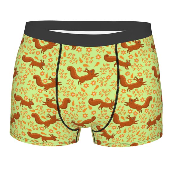 Disketp Floral Squirrel Men's Boxer Briefs,Soft and Breathable Cotton Underwear with ComfortFlex Waistband