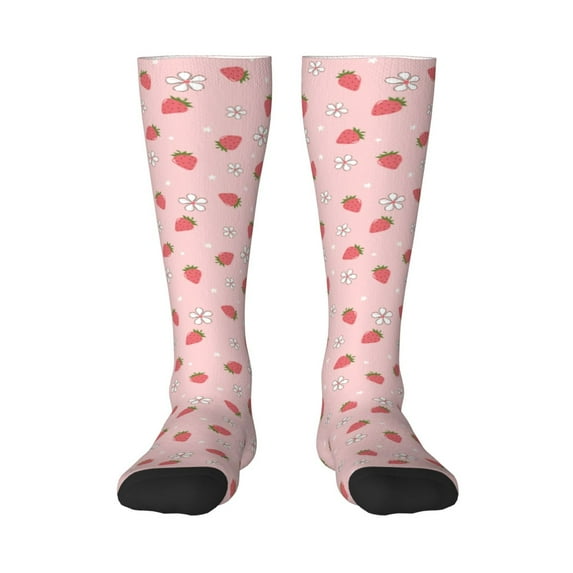 Disketp Floral Strawberr Print Unisex Contrast Color Stockings Lightweight Breathable Ventilation Ankle Contrast Color Stockings, Contrast Color Stockings for Daily