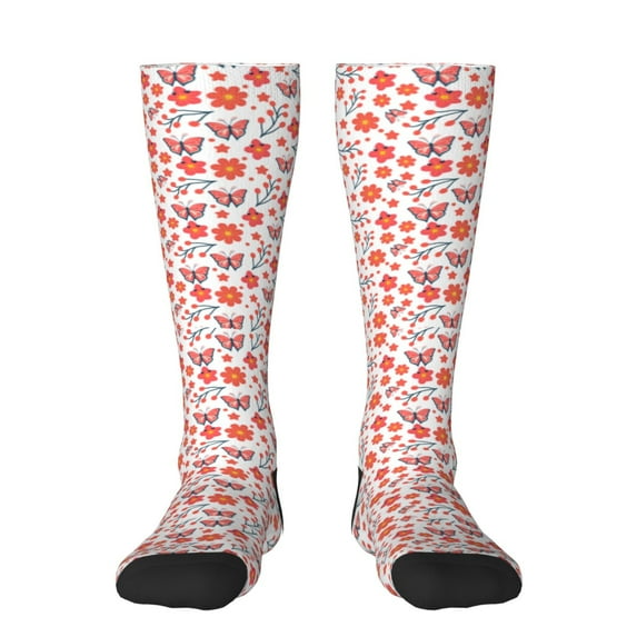 Disketp Floral butterfly Print Unisex Contrast Color Stockings Lightweight Breathable Ventilation Ankle Contrast Color Stockings, Contrast Color Stockings for Daily