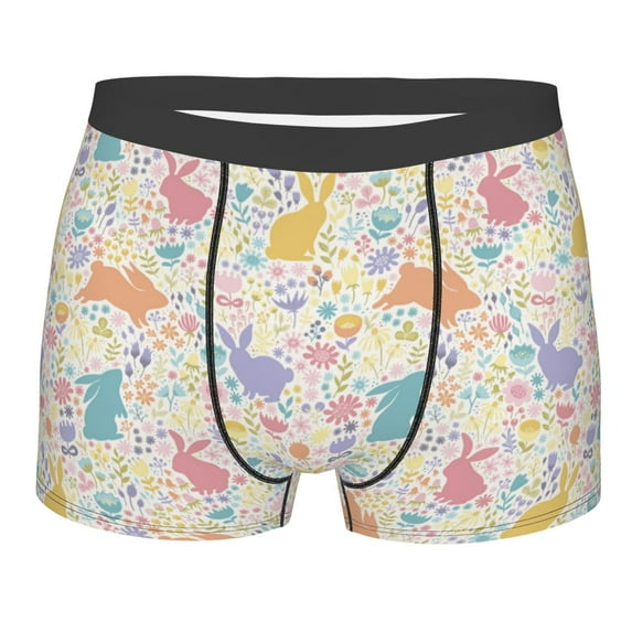 Disketp Flower Color Rabbit Men's Boxer Briefs,Soft and Breathable Cotton Underwear with ComfortFlex Waistband