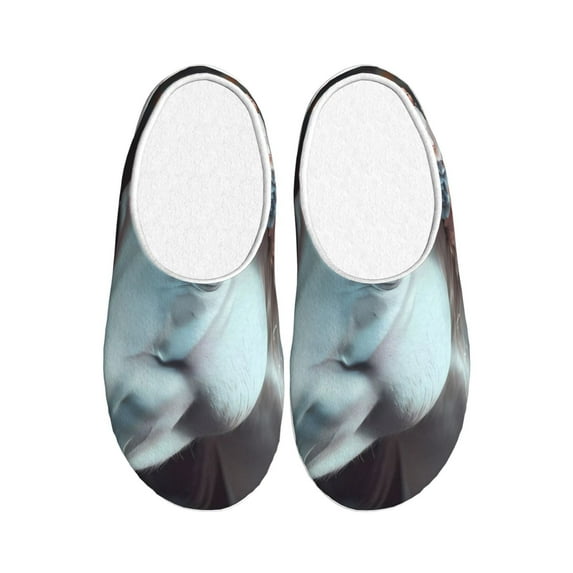 Disketp Flower Crown White Horse Women's Men's Slippers Plush Slip-On House Slipper for Winter Indoor Soft Cushion Non-slip Fluffy Slides Slippers-46/47