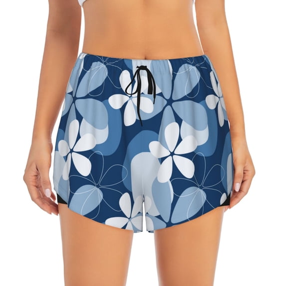 Disketp Flower Print Women's Shorts Workout Shorts for Athletic Gym Running Shorts with Phone Pockets Large