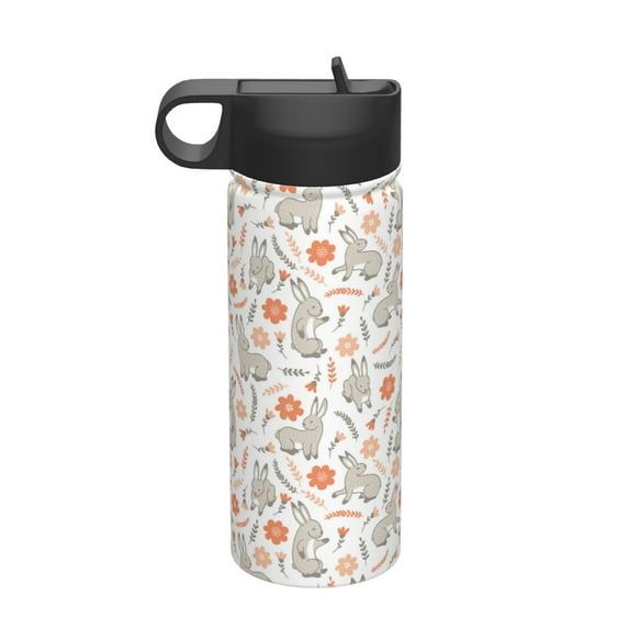 Disketp Flower Rabbit 18oz Sports Insulated Kettle With Straw Insulated Water Bottle For Running Hiking Cycling Climbing Man'S Womens Sports Water Bottle