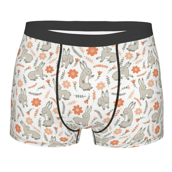 Disketp Flower Rabbit Men's Boxer Briefs,Soft and Breathable Cotton Underwear with ComfortFlex Waistband
