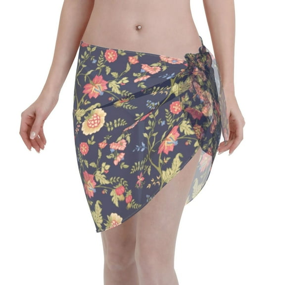 Disketp Flower Women Swimsuit Cover Up Short Chiffon Summer Beach Sarong Bikini Wrap Skirt Bathing Suit