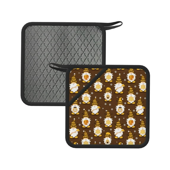 Disketp Flowers And Gnomes Bees Pot Holders Kitchen Insulation Mats Heat Resistant Pot-Holder Oven Anti-Scald Pads for Cooking Baking, 7.1*7.1inch