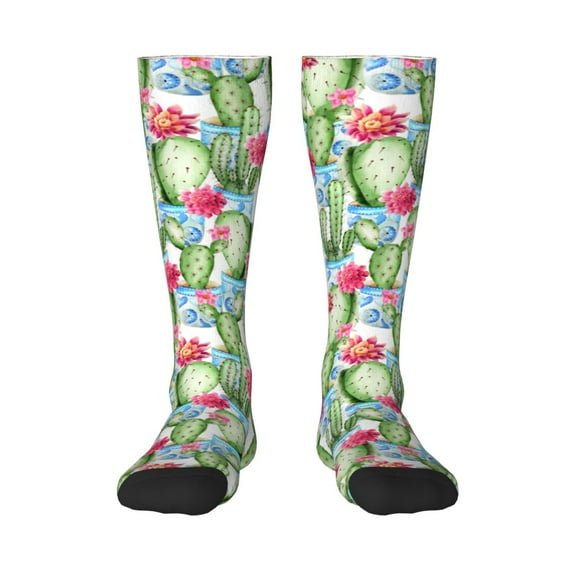 Disketp Flowers and Cactus Print Unisex Contrast Color Stockings Lightweight Breathable Ventilation Ankle Contrast Color Stockings, Contrast Color Stockings for Daily