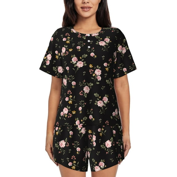 Disketp Flowers for 2 Piece Shorts Sleepwear Women's Short-Sleeved Pajama Set Round Neck Pjs-4X-Large