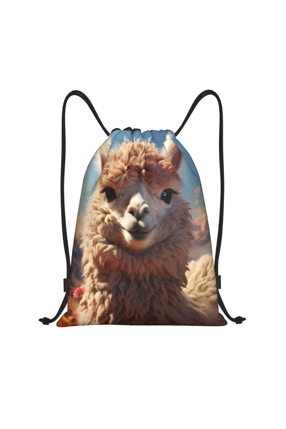 Fluffy Alpaca Mountain Meadow Drawstring Backpack Drawstring Gym Bags Draw String Bags for Sports, Gym, Travel, Swimming, Beach-Small