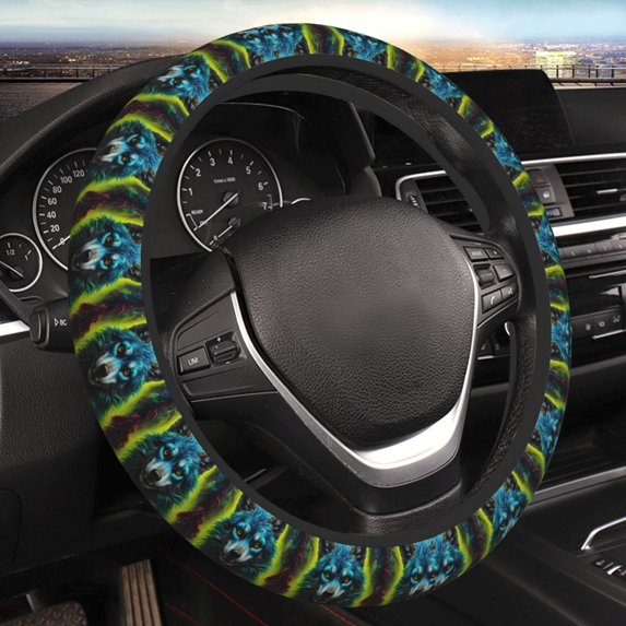 Disketp Fluorescent Wolf Elastic Microfiber Steering Wheel Cover for Truck,SUV,Cars,Universal 15 inch,Anti-Slip
