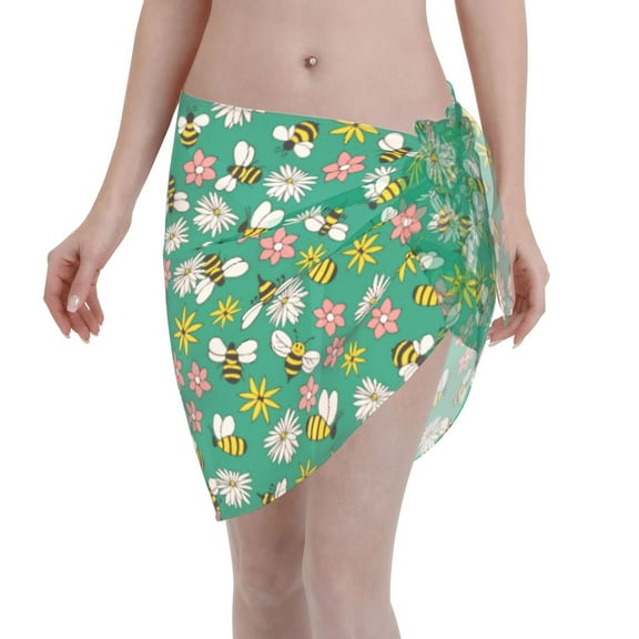 Disketp Flying Bees Women Swimsuit Cover Up Short Chiffon Summer Beach Sarong Bikini Wrap Skirt Bathing Suit