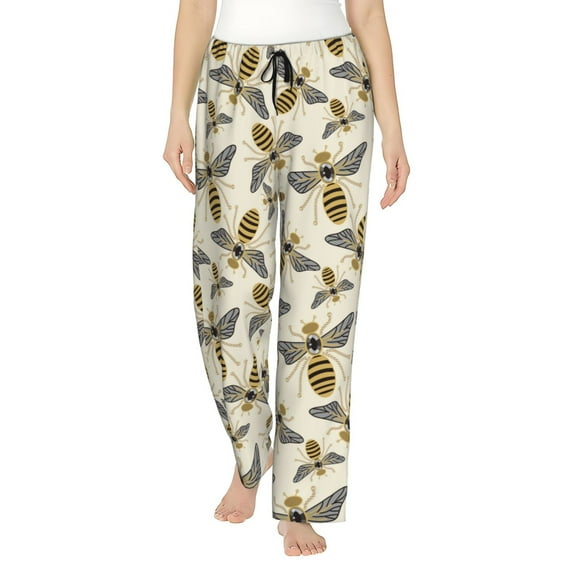 Disketp Flying Bees1 Print Women's Comfy Pajama Pants Casual Drawstring Palazzo Lounge Wide Leg Pants