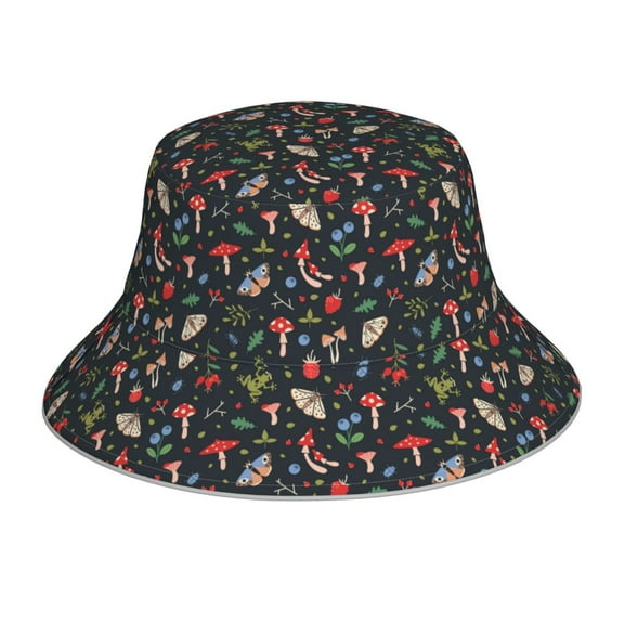 Disketp Forest Flora And Insects Print Reflective Bucket Hat Beach Hat Summer Travel Sun Hats Fisherman Cap