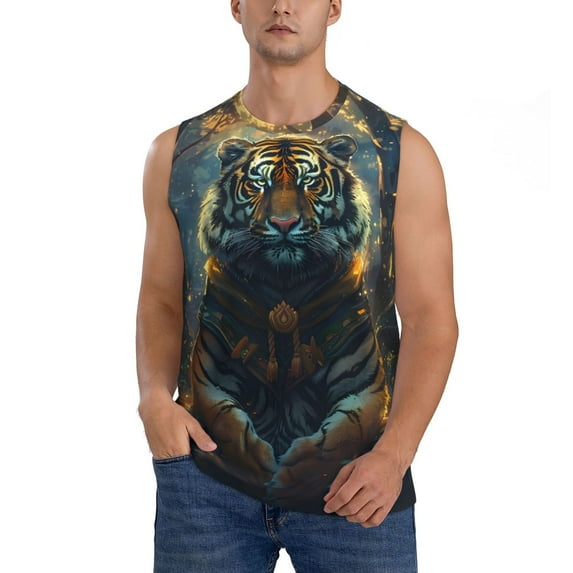 Disketp Forest Meditating Tiger Sleeveless Tshirts for Men, Muscle Shirts for Men Dry Fit Tank Top-3X-Large