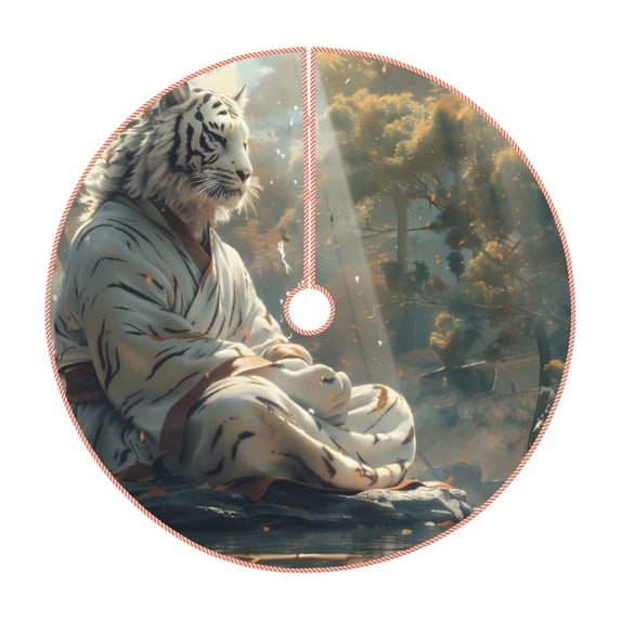 Disketp Forest Meditating White Tiger Christmas Tree Skirt, Christmas Tree Decorations, Christmas Decor, Tree Mat Decoration(30-48IN)-30"
