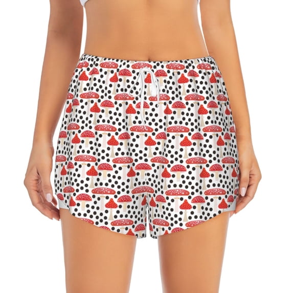 Disketp Forest Mushrooms Print Women's Shorts Workout Shorts for Athletic Gym Running Shorts with Phone Pockets XX-Large