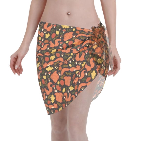 Disketp Forest Squirrel Women Swimsuit Cover Up Short Chiffon Summer Beach Sarong Bikini Wrap Skirt Bathing Suit