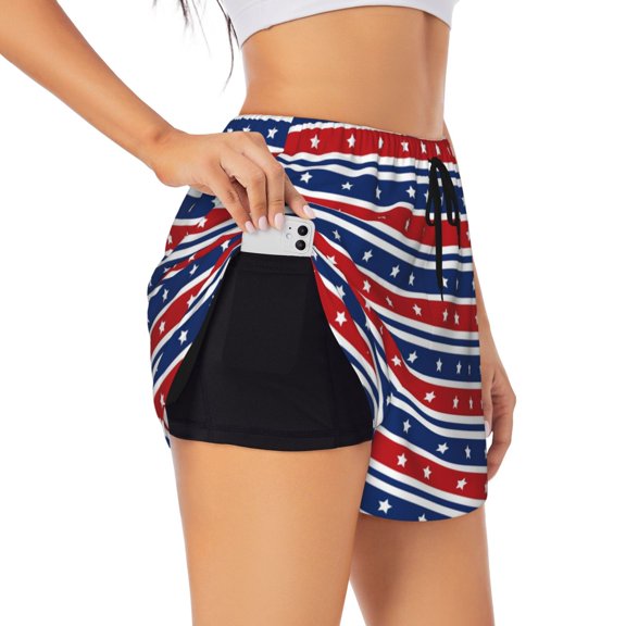 Disketp Fourth Of July Women's Shorts Workout Shorts for Athletic Gym Running Shorts with Phone Pockets-X-Large