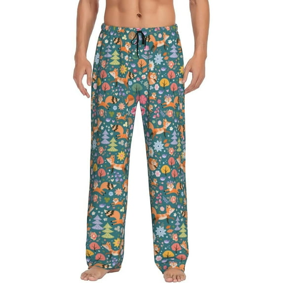 Disketp Foxes and Birds in Forest Men's Pajama Pants - Ultra Soft Fleece Sleep and Lounge Pants (Size: S-XXL)