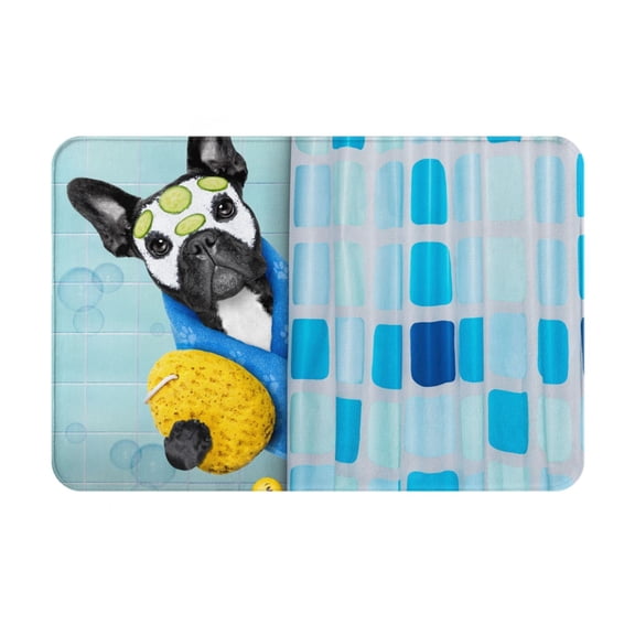 Disketp French Bulldog Dog In A Bathtub Mat For Front Door Outside - Doormat Outdoor Entrance - Welcome Mats Outdoor,Outside Entry And Outdoor Entrance 16''X24''