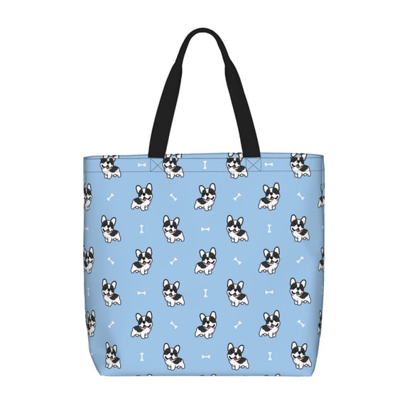 Disketp French Bulldog Puppy Canvas Tote Bag,Women Shoulder Bag Crossbody Handbag with Zipper Closure