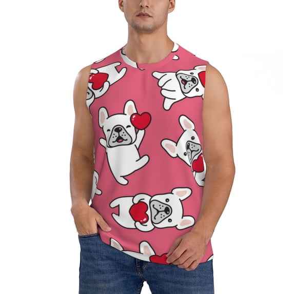 Disketp French Bulldog Sleeveless Tshirts for Men, Muscle Shirts for Men Dry Fit Tank Top-Large