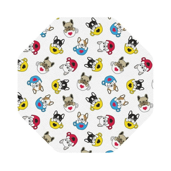 Disketp French Bulldog With Coffee Cup Funny Coasters,4 Pcs Leather Coasters With Holder, Perfect Housewarming Hostess Gifts,Protect Furniture From Water Marks Scratch And Damage
