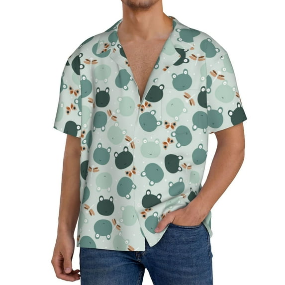 Disketp Frog And Dragonflies Men's Hawaiian, Shirts Button Down Holiday Beach Shirts-{sizeName}-XX-Large