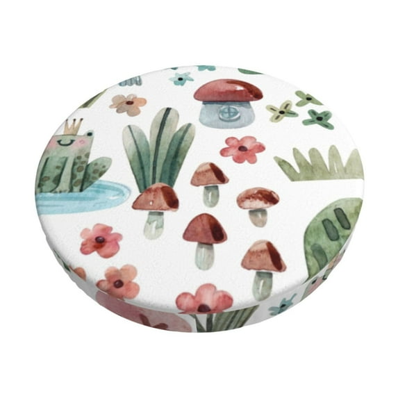 Disketp Frog And Forest Plants Stool Covers Round, Super Soft Round Bar Stool Cushion Covers Seat Cushion - 13 Inch