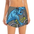 thumbnail image 1 of Disketp Fun Riding Dinosaur Print Women's Shorts Workout Shorts for Athletic Gym Running Shorts with Phone Pockets, 1 of 8