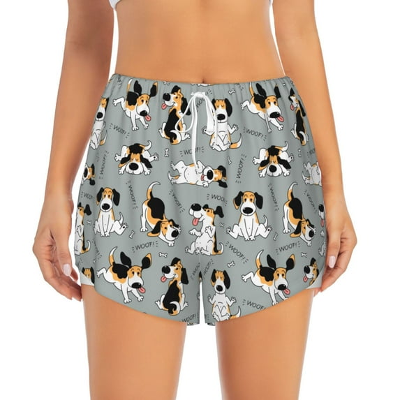 Disketp Funny Beagle Active Dog Print Women's Shorts Workout Shorts for Athletic Gym Running Shorts with Phone Pockets Small