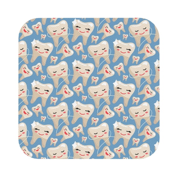 Disketp Funny Cute Healthy Teeth Funny Coasters,6 Pcs Leather Coasters with Holder, Perfect Housewarming Hostess Gifts,Protect Furniture from Water Marks Scratch and Damage