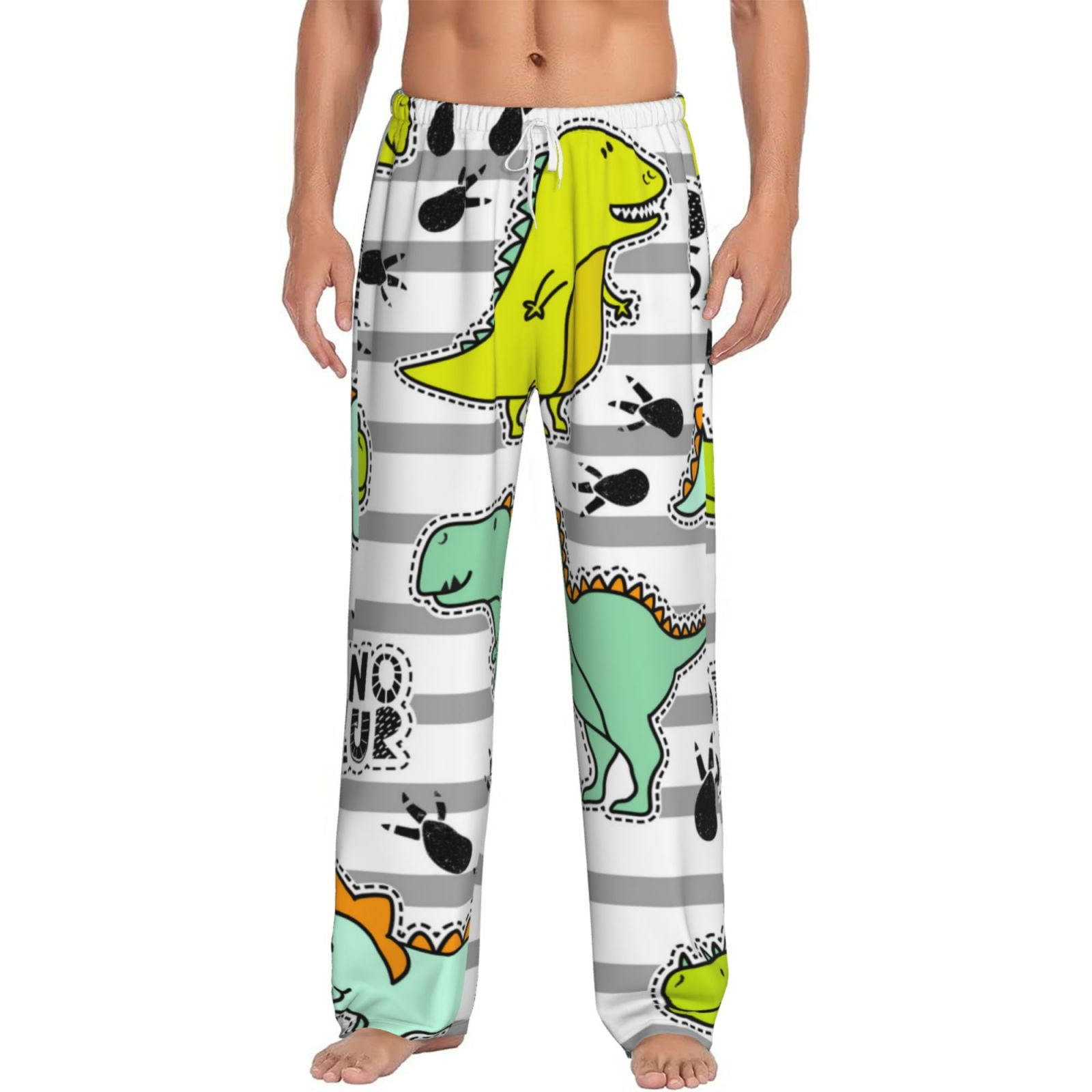 Disketp Funny Dinosaurs On Stripes Men'S Pajama Pants - Ultra Soft