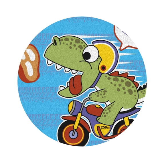 Disketp Funny Dinosaurs Pursue A Meat Funny Coasters,4 Pcs Leather Coasters With Holder, Perfect Housewarming Hostess Gifts,Protect Furniture From Water Marks Scratch