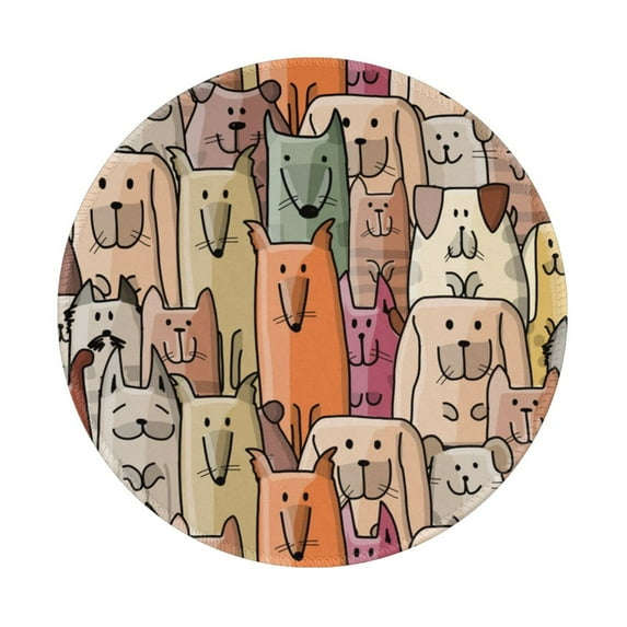 Disketp Funny Dogs Family Small Mouse Pad 7.9x7.9 Inches,Washable Round Mousepad For Office Laptop Computer,Non-Slip Rubber Base Mouse Pads For Wireless Mouse