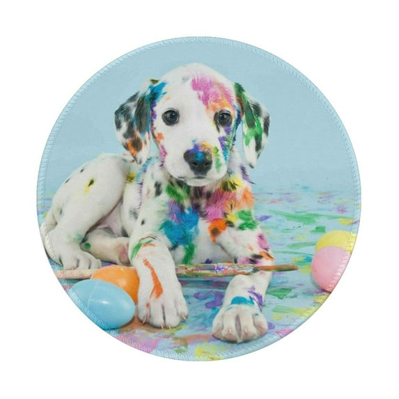 Disketp A Funny Little Dalmatian Puppy Small Mouse Pad 7.9x7.9 Inches,Washable Round Mousepad For Office Laptop Computer,Non-Slip Rubber Base Mouse Pads For Wireless Mouse