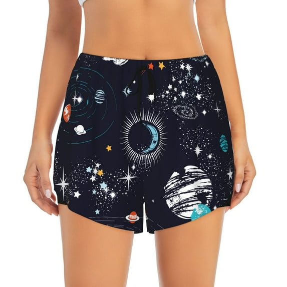 Disketp Galaxy2 Print Women's Shorts Workout Shorts for Athletic Gym Running Shorts with Phone Pockets